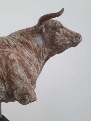 Fuerte-sterk is een bronzen stier | bronzen beelden en tuinbeelden, figurative bronze sculptures van Jeanette Jansen |